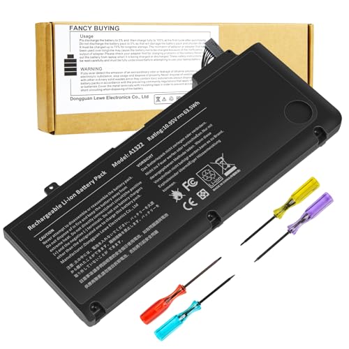 A1278 A1322 Battery Compatible with MacBook Pro 13" Unibody (Mid 2009 to Mid 2012) MacBook Pro 13" A1278 [Mid 2012 2010 2009 Early 2011 Late 2011] 661-5229 661-5557 020-6547-A 020-6765-A 10.95V/63.5WH - size: 8.33*3.42*0.55inch A1322