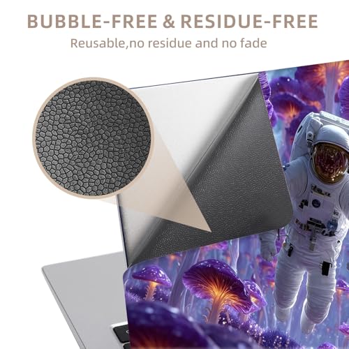 Universal Laptop Skin Sticker for 12/13/14/15.6 Inch Laptops, Reusable Vinyl Laptop Decal Cover, Waterproof Scratch Resistant Notebook Skin with 2 Wrist Pads,Astronaut in Purple Mushrooms - color: Astronaut in Purple Mushrooms