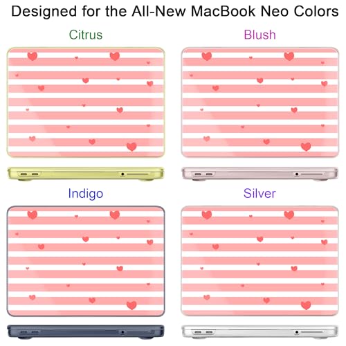 for MacBook Neo 13 Inch Case 2026 Release Model A3404, Pink Aesthetic Ultra-Slim Hard Shell with Keyboard Cover, 6-in-1 Laptop Accessories Bundle for Women Girls, Sweet Stripes - color: Sweet Stripes