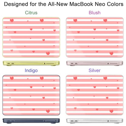 for MacBook Neo 13 Inch Case 2026 Release Model A3404, Pink Aesthetic Ultra-Slim Hard Shell with Keyboard Cover, 6-in-1 Laptop Accessories Bundle for Women Girls, Sweet Stripes - color: Sweet Stripes