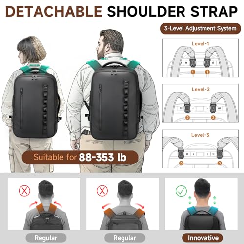 2-in-1 Detachable Carry On Rolling Backpack - Splits into Two Bags for Travel, 50L Wheeled Backpack with 17.3″ Padded Laptop Sleeve, USB Charging Ports, Waterproof Luggage Suitcase