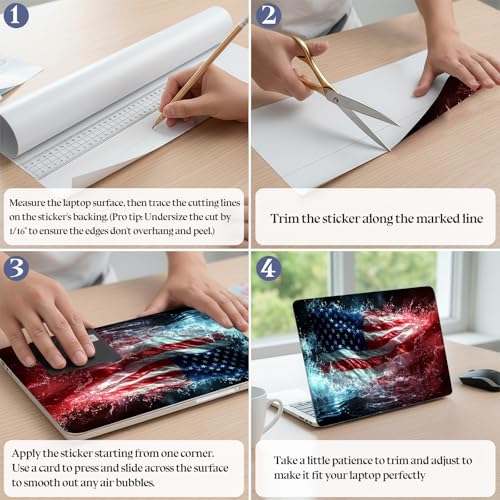 Universal Laptop Skin Sticker Decal,15.6 Inch Laptop Vinyl Cover for 13" 14" 15.6" Laptop,Scratch-Resistant Waterproof Protector Wrap,Reusable with Wrist Pads,Splash American Flag - color: Splash American Flag