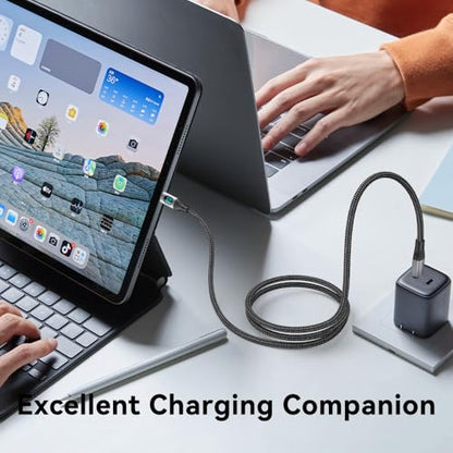 USB C to USB C Cable 100W with Real Time LED Display PD Fast Charging USB C Cable Braided 6.6ft for iPhone 16/15/15 Pro/15 Plus/15 Pro Max,iPad Air Pro,MacBook Pro,Galaxy S24/S24+/S23 (Grey)