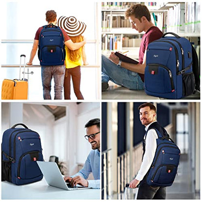 CAFELE 17.3 Inch Laptop Computer Backpack College School Bookbag Business Travel Water Resistant Durable Backpck with USB Charging Port for Women Men,Blue - color: Blue