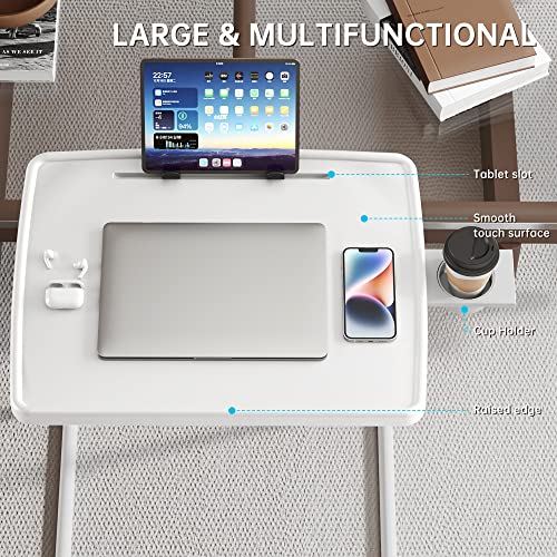 Allpop X TV Tray Table, TV Dinner Tray for Eating, Large Adjustable Folding Laptop Table with Book Stand, Cup Holder & Tablet Slot on Couch & Bed with 6 Heights & 3 Tilt Angles, White - color: White