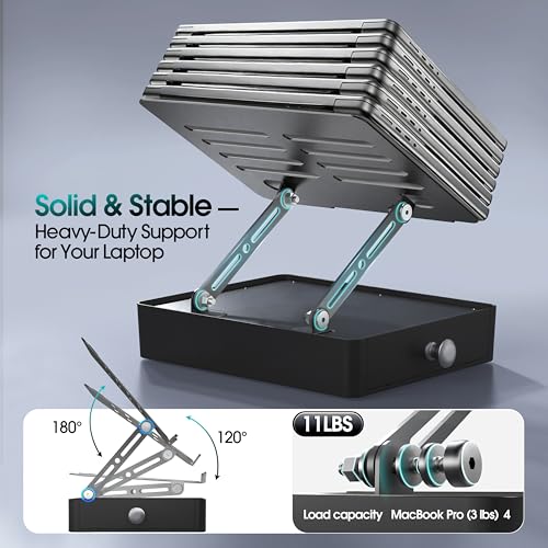 Laptop Stand with Storage Drawer, Heavy-Duty Metal Laptop Riser for Desk, Ergonomic Height & Angle Adjustment for 10–16.2″ Laptops, Gray - color: Gray