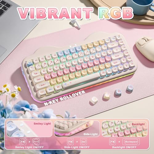 YUNZII C75 Cute 75% Wireless Mechanical Keyboard (Beige, Candy Switch) | Creamy Cake Keyboard, BT5.0/2.4G/USB-C, Hot-Swap, NKRO, PBT MOA Keycaps,5500mAh RGB Gasket Mount for Mac/Win/Gaming/Office - color: Beige, size: Candy Switch