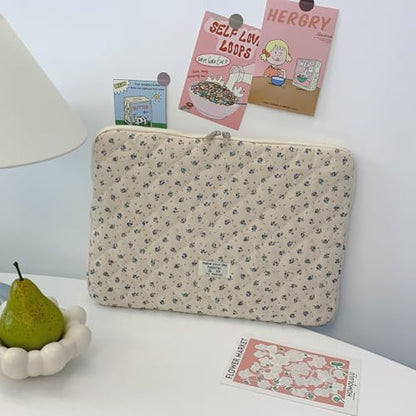 Cute Laptop Sleeve 13-15 inch Laptop Case Aesthetic Quilted Laptop Sleeve Computer Bag with Flower Printing for MacBook (A-Blue, 15inch) - color: A-blue, size: 15inch