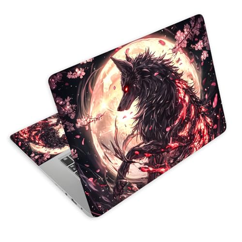 Universal Laptop Skin Decal, 3-Piece Vinyl Protector for 12 13 14 15.6" Notebook, Waterproof Anti-Scratch, Easy Trim & Bubble-Free Finish, Black Wolf with Glowing Red - color: Black Wolf with Glowing Red