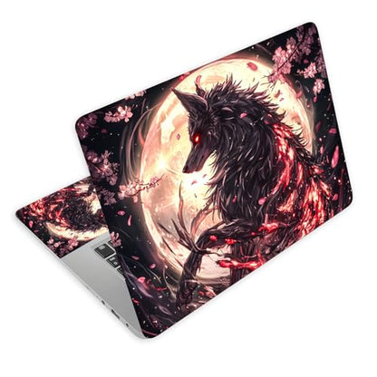 Universal Laptop Skin Decal, 3-Piece Vinyl Protector for 12 13 14 15.6" Notebook, Waterproof Anti-Scratch, Easy Trim & Bubble-Free Finish, Black Wolf with Glowing Red - color: Black Wolf with Glowing Red