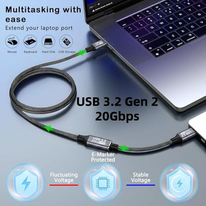 2 Pack USB C Extension Cable (20Gbps/240W/4K@60Hz/3.3Ft), USB 3.2 Gen 2,Usbc Extension Cable Compatible with iPhone 17 16 15,Pixel PSVR2, MacBook, Docking Station, Monitor, eGPU, SSD - size: 3.3Ft/1M（2Pack）