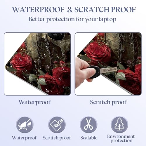 Universal Laptop Skin Sticker Decal,15.6 Inch Laptop Vinyl Cover for 13" 14" 15.6" Laptop,Scratch-Resistant Waterproof Protector Wrap,Reusable with Wrist Pads,Skull with Roses - color: Skull with Roses