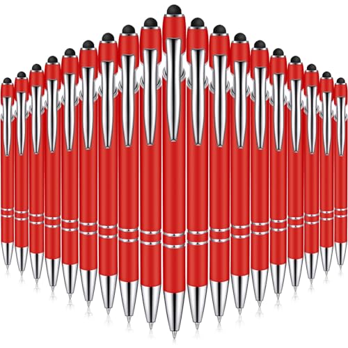Zonon 38 Pieces Rubberized Ballpoint Pen with Stylus Tip Stylish Metal Pen Capacitive Styli with Soft Rubberized Grip, Black Ink for Most Devices(Red) - color: Red