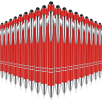 Zonon 38 Pieces Rubberized Ballpoint Pen with Stylus Tip Stylish Metal Pen Capacitive Styli with Soft Rubberized Grip, Black Ink for Most Devices(Red) - color: Red