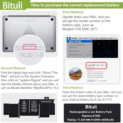 A1582 A1502 Battery Replacement for MacBook Pro 13 inch Retina [ Early 2015, Mid 2014, Late 2013 ] A1493 - High-Performance and Longevity - color: A1582