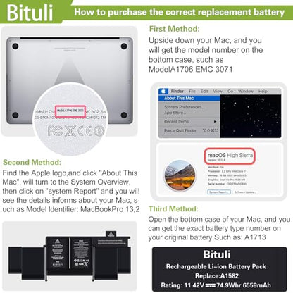 A1582 A1502 Battery Replacement for MacBook Pro 13 inch Retina [ Early 2015, Mid 2014, Late 2013 ] A1493 - High-Performance and Longevity - color: A1582