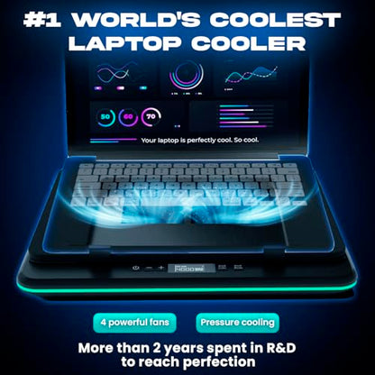 KLIM Turbofrost Gaming Laptop Cooling Pad, 16,000 RPM, RGB, USB-C/DC | 4 turbo fans, aircraft-grade aluminum, anti-dust, dual USB-C/DC power, 3 extra USB ports, up to 17.3in, Full Black