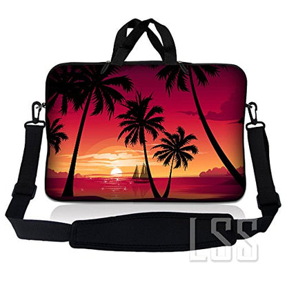 Laptop Sleeve 15" Compatible with Dell, Asus, Acer w/Handle & Adjustable Shoulder Strap & Matching Skin Sticker Compatible with 15" 15.4" 15.6" - Hawaiian Paradise Palm Tree - color: Hawaiian Paradise Palm Tree, size: 15 inch