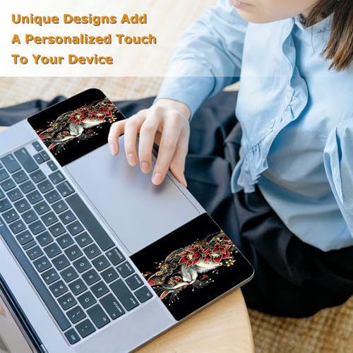 Universal Laptop Skin Sticker with 2 Wrist Pad Decals, 3-Piece Removable Vinyl Laptop Cover, Red Flower Cat Waterproof Anti-Scratch, Easy-Trim Fit for 13.3" 14" 15.6" Laptops - color: Red Flower Cat
