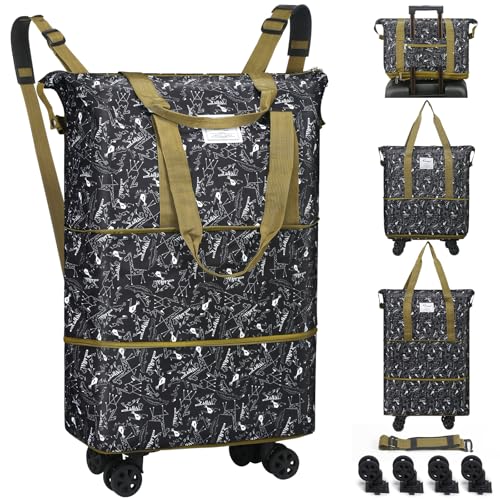 VOOWO Duffel Bag with Wheels - Rolling Foldable Expandable Duffle Bag with Wheels for Travel, Rolling Luggage Carry On Bag with Wheels, Large Rolling Backpack Weekend Bags for Men Women (Animal) - color: Animal