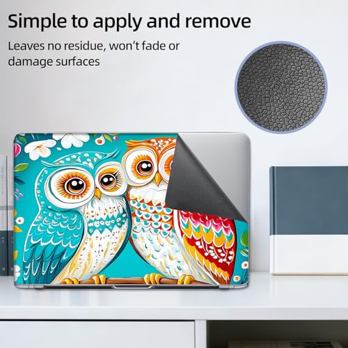 Aesthetic Laptop Skin Sticker, Colorful Owl Pair on Branch Waterproof Vinyl Laptop Decal, Removable Bubble Free, Reusable Protective Cover for 13 14 15 15.6 Inch - color: Colorful Owl Pair on Branch