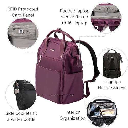 Baggallini Soho Backpack - Travel Laptop Backpack for Women - Lightweight Water-Resistant Luggage Bag, Mulberry - color: Mulberry