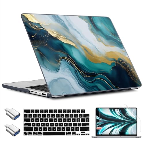TWOLSKOO Compatible with MacBook Pro 14 inch Case M5 2026 2025-2021 Release M4 M3 M2 M1 Pro/Max Chip, Plastic Hard Shell & Keyboard Cover & USB C to USB Adapter & Screen Film, Graphite Marble - color: Graphite Marble