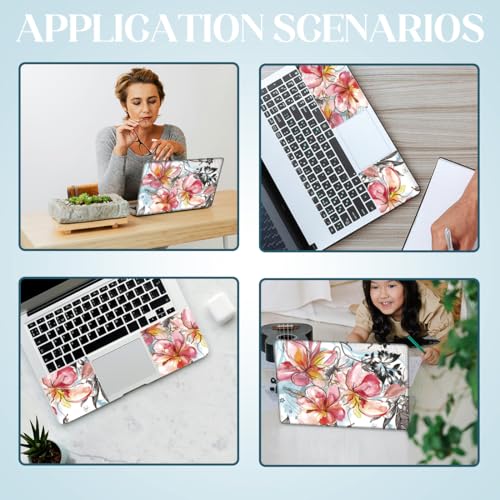 SUPERDANT 3Pcs Laptop Notebook Skin Sticker Set with Watercolor Floral Art 15.6x10.6 in Removable PVC Decal for 12 13 13.3 14 Up to 15.6 Inch Laptop Personalized Pink Cover