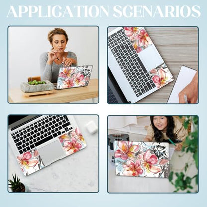 SUPERDANT 3Pcs Laptop Notebook Skin Sticker Set with Watercolor Floral Art 15.6x10.6 in Removable PVC Decal for 12 13 13.3 14 Up to 15.6 Inch Laptop Personalized Pink Cover