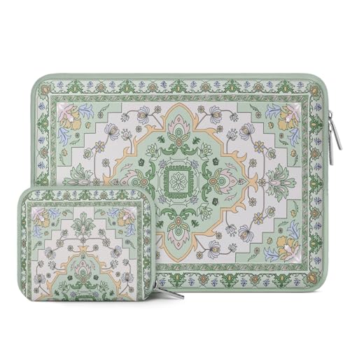 MOSISO Laptop Case 13.3 inch,13-13.3 inch Laptop Sleeve Compatible with MacBook Neo/Air 13.6/Pro 13/Pro 14,HP Dell ASUS Lenovo,Vintage National Flower Neoprene Carry Computer Bag with Small Case,Green - color: Green, size: 13.3 inch