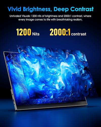 Yodoit 4K Portable Monitor, 16" 3840×2400 UHD IPS Travel Screen 1200nit Sunlight-Readable with 145% sRGB, 2000:1 Contrast for Photo Editing Outdoor Work Compatible with Laptop PC Mac PS5 Black - size: 16 inch 4K 1200 nit
