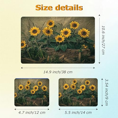 Universal Laptop Skin Sticker with 2 Wrist Pad Decals, 3-Piece Removable Vinyl Laptop Cover, Retro Art Sunflowers Waterproof Anti-Scratch, Easy-Trim Fit for 13.3" 14" 15.6" Laptops - color: Retro Art Sunflowers