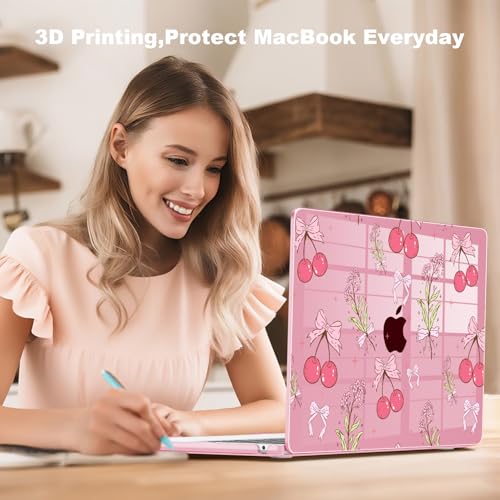 Teryeefi Pink Case for MacBook Air 13.6 inch 2025 2024 2022 Fit Model A3240/A3113/A2681, Laptop Hard Shell with Keyboard Cover Trackpad Film USB Adapter for MacBook Air 13 inch M4 M3 M2, Cherry W128 - color: Cherry Pink W128