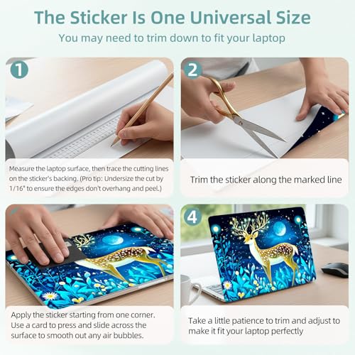 Universal Laptop Skin Decal, 3-Piece Vinyl Protector for 12 13 14 15.6" Notebook, Waterproof Anti-Scratch, Easy Trim & Bubble-Free Finish, Deer Standing in Moonlight - color: Deer Standing in Moonlight