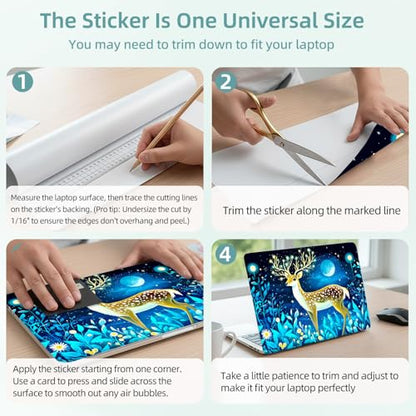 Universal Laptop Skin Decal, 3-Piece Vinyl Protector for 12 13 14 15.6" Notebook, Waterproof Anti-Scratch, Easy Trim & Bubble-Free Finish, Deer Standing in Moonlight - color: Deer Standing in Moonlight