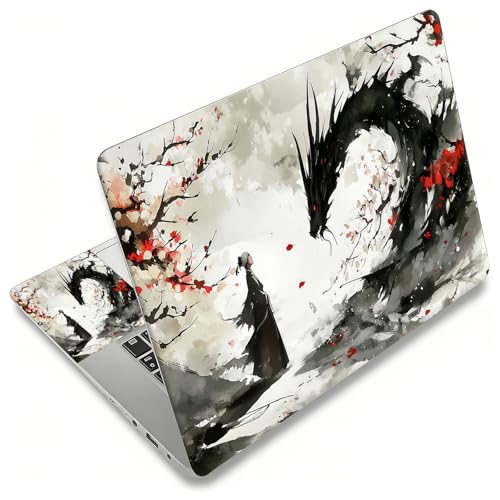 Laptop Skin Sticker Decal, Universal Reusable Vinyl Laptop Cover for 12" 13" 13.3" 14" 15" 15.4" 15.6" Notebook PC, Reusable Waterproof Scratch-Resistant with 2 Wrist Pads,Cherry Blossom Dragon - color: Cherry Blossom Dragon