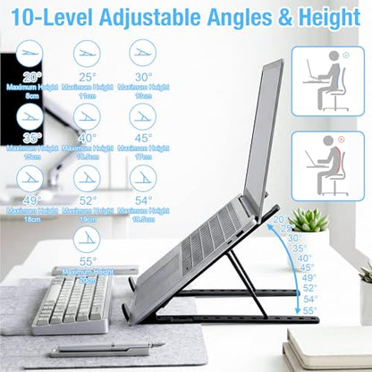Marte Vanci Laptop Stand for Desk, Portable Computer Riser with 10 Adjustable Levels, Foldable Notebook Holder Ergonomic Ventilated Cooling ABS Computer Stand for Laptops Tablets Black - color: Black