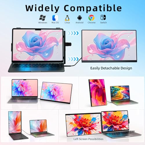 15.6 Inch Laptop Screen Extender Detachable Monitor Extender Dual Screen | Portable IPS 1080P FHD 85%NTSC Travel Monitor USB-C HDMI Port Compatible with Wins Mac Chrome Dex Fits 13-17" Laptops - size: 15.6" Monitor-A