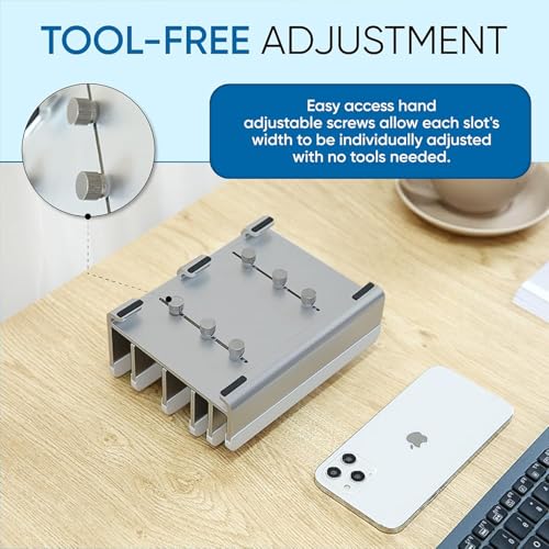 Elestoria 5- Slot Vertical Laptop Stand - Aluminum Laptop Stand Vertical for Desk - Adjustable Width (12-38mm) Fits MacBook Pro/Air, Surface & Gaming Laptops Upto 17.3 (Grey) - color: Grey
