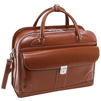 McKlein LAKEWOOD, 15" Leather Detachable -Wheeled Ladies' Laptop/Computer & Tablet Business Briefcase Bag/Women's Rolling Overnight Travel Bag, Removable trolley case - color: Brown, style: Lakewood