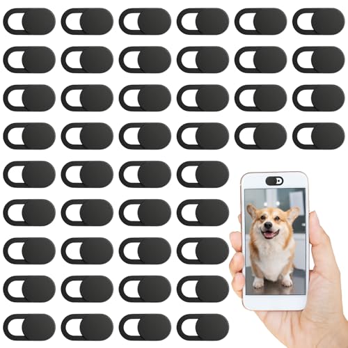 50 PCS Webcam Cover Slide Black Phone Camera Covers, 0.023 Inch Ultra-Thin Universal Laptop Camera Cover Slide Webcam Protects Your Privacy & Security for Laptop, Desktop, Smartphone, Cell Phone
