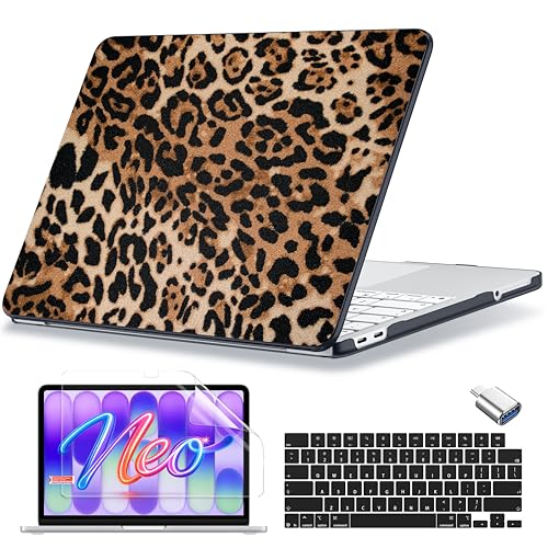 MecBevia for MacBook Neo Case 13 inch 2026 Release Model A3404 with A18 Pro Chip, Hard Shell Cover with Keyboard Cover, Screen Protector, Type C, Leopard Print - color: Leopard Print