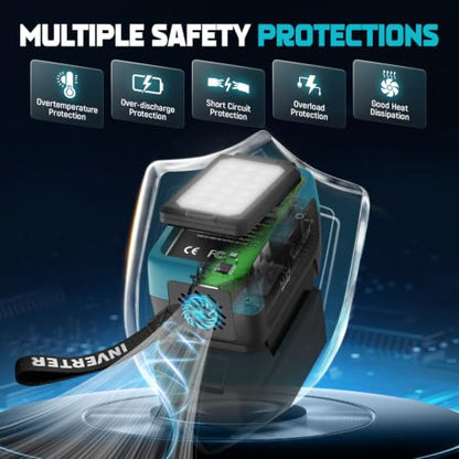 240W Power Inverter Pure Sine Wave for Ma-Ki-ta 18V Battery | No Battery, 7A Fast Charger,Portable Power Station with 120V AC Outlets, USB-C (140W), 2 QC USB Ports(18W), 600LM LED - color: Teal