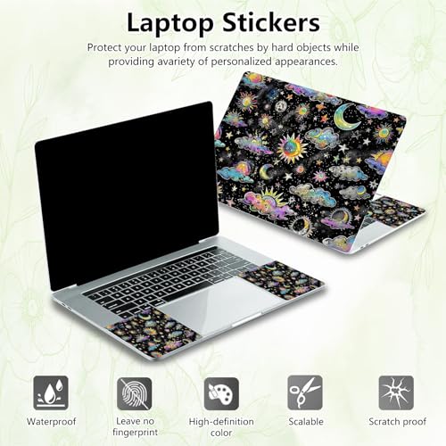 Laptop Skin Sticker Decal, Universal Reusable Vinyl Laptop Cover for 12" 13" 13.3" 14" 15" 15.4" 15.6" Notebook PC, Reusable Waterproof Scratch-Resistant with 2 Wrist Pads,Art Moon Sun Star - color: Art Moon Sun Star