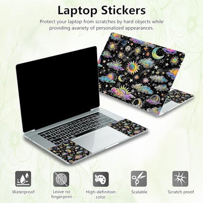 Laptop Skin Sticker Decal, Universal Reusable Vinyl Laptop Cover for 12" 13" 13.3" 14" 15" 15.4" 15.6" Notebook PC, Reusable Waterproof Scratch-Resistant with 2 Wrist Pads,Art Moon Sun Star - color: Art Moon Sun Star