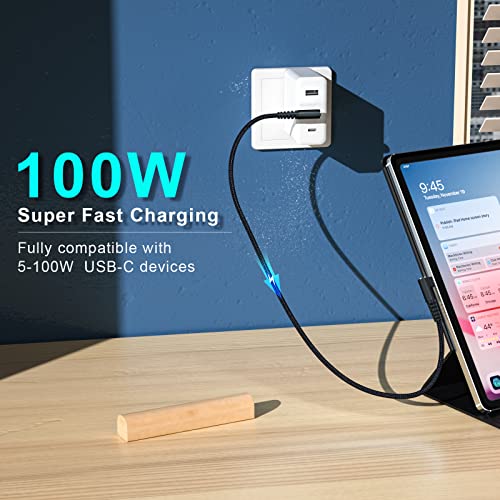 USB C to USB C Cable 100W 1ft 3 Pack 90 Degree Type C Cable Nylon Braided Right Angle USBC Fast Charging Cable Compatible with iPhone 15 16 17 Series, MacBook, iPad Pro, Galaxy S8 - S24, Pixel, LG
