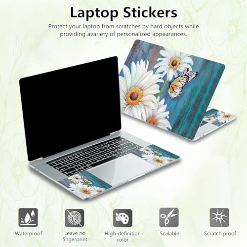 Laptop Skin Sticker Decal, Universal Reusable Vinyl Laptop Cover for 12" 13" 13.3" 14" 15" 15.4" 15.6" Notebook PC, Reusable Waterproof Scratch-Resistant with 2 Wrist Pads,Wood Chrysanthemum - color: Wood Chrysanthemum