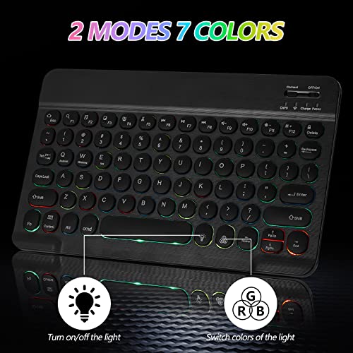 Ultra-Slim Lightweight Bluetooth Keyboard And Mouse Portable Wireless Keyboard Rechargeable 7-Color Backlit for Apple iPad iPhone Samsung Tablet iPhone Smartphone iOS Android Windows, Round Keys Black - color: black