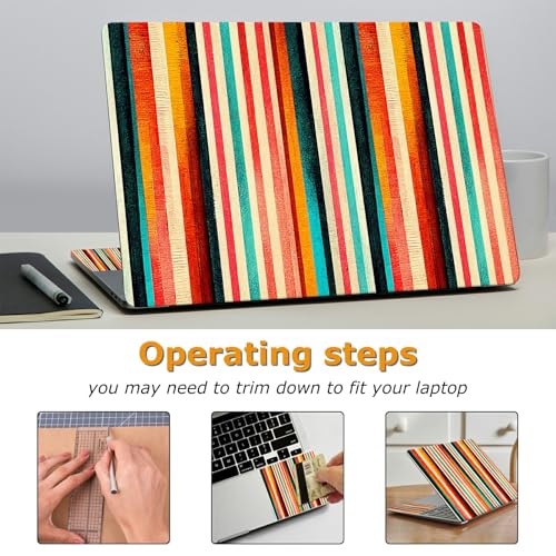 Universal Laptop Skin Sticker with 2 Wrist Pad Decals, 3-Piece Removable Vinyl Laptop Cover, Colorful Vertical Stripes Waterproof Anti-Scratch, Easy-Trim Fit for 13.3" 14" 15.6" Laptops - color: Colorful Vertical Stripes