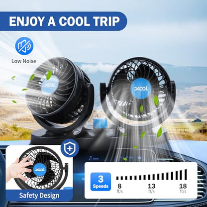 XOOL Car Fan 12V Portable Auto Cooling Fan with Cigarette Lighter Plug, 360° Rotatable High Power Vehicle Fan for Truck SUV RV - size: Cigarette Dual Fan - Front (Enhanced)